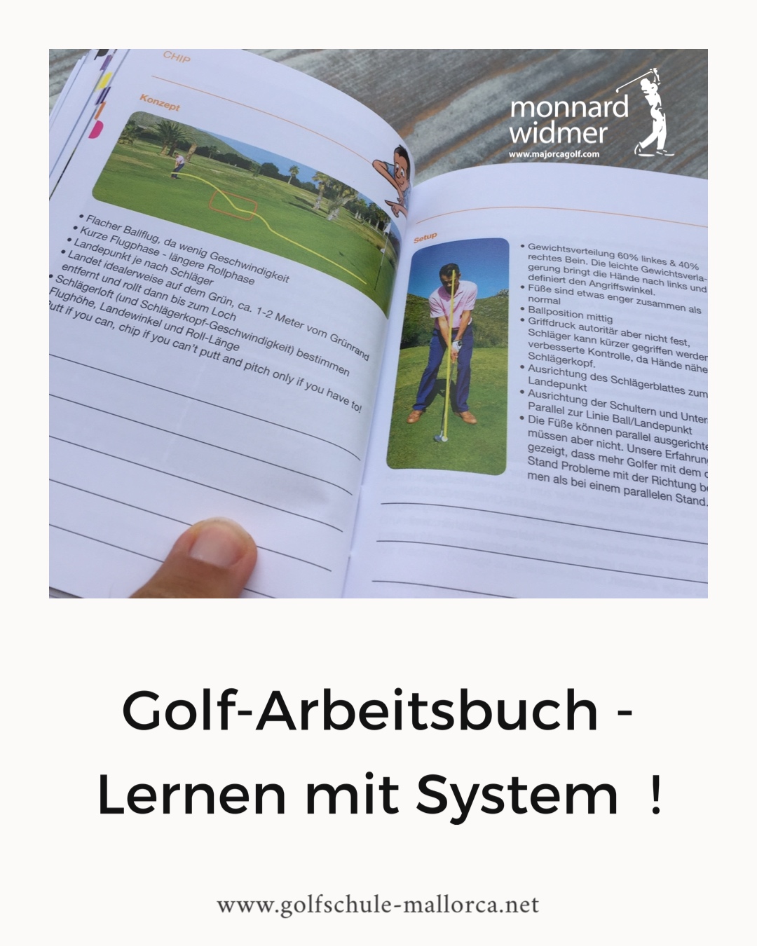 Das Arbeitsbuch mit über 300 Seiten hilft den Golfern, ihre Fortschritte zu dokumentieren.